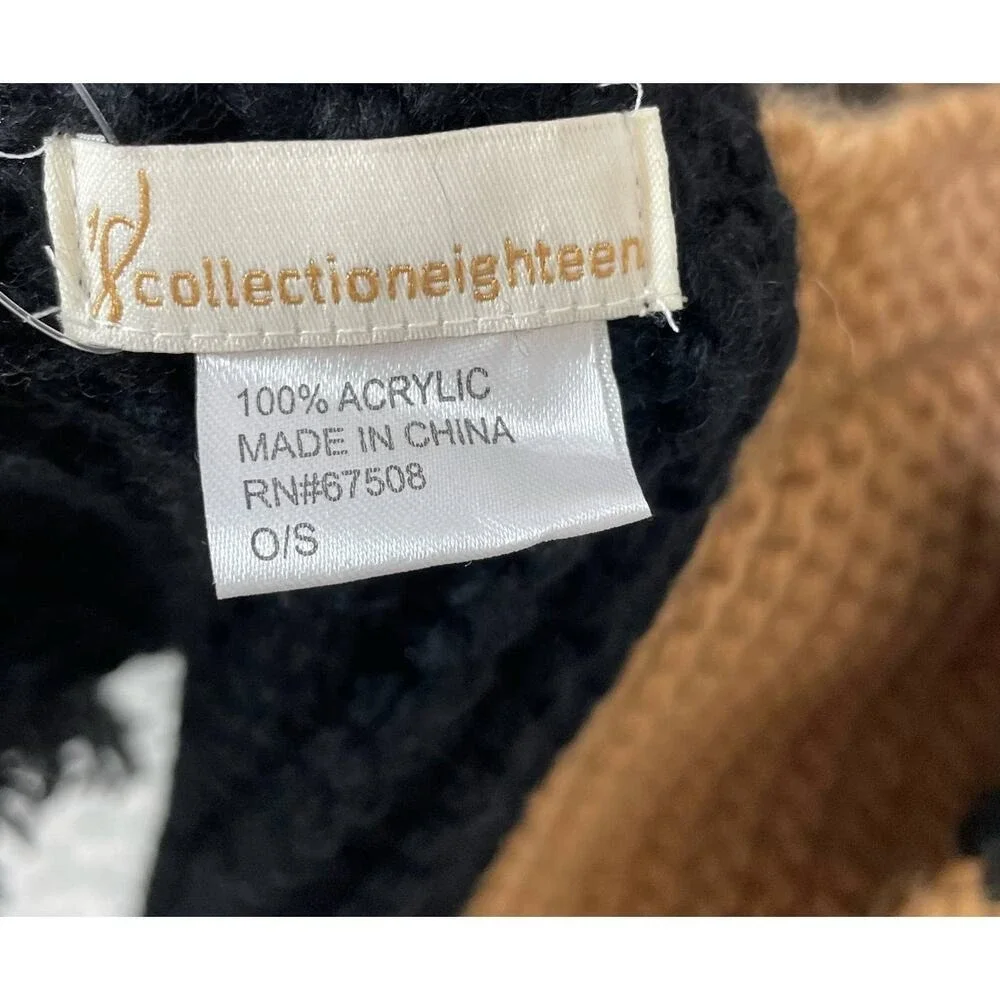 OVersized Scarf Black Brown Tan Chunky Knit Pockets Fringe NEW Cozy Gift Warm